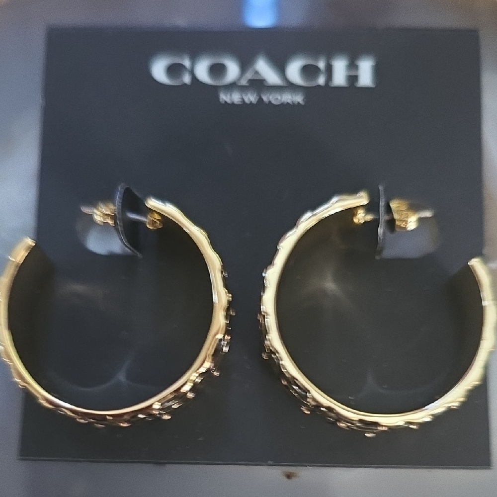 COACH Gold Textured Hoop Earrings